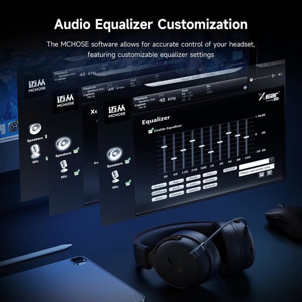 Gaming Headset Mchose HW-V9-2 V9 Pro, Wireless, Bluetooth, USB, Type-C, Steel Black