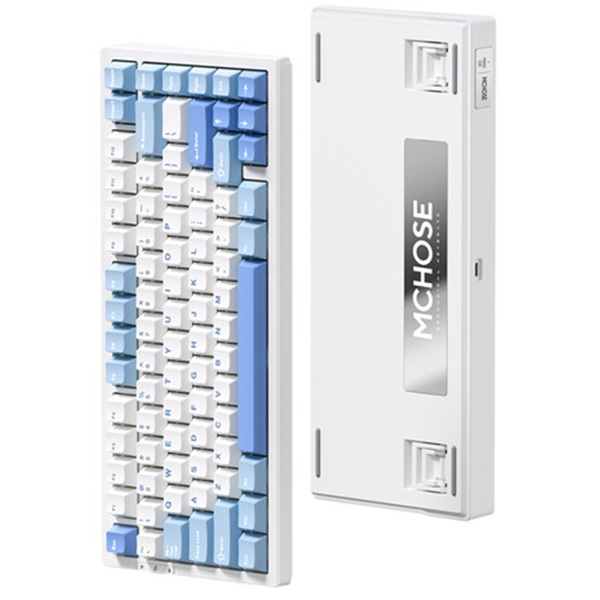 Gaming Mechanical Keyboard Mchose G75-4A G75 Pro, Cabbage Tofu V2, Wireless, USB, Bluetooth, Type-C, RGB, White/Blue