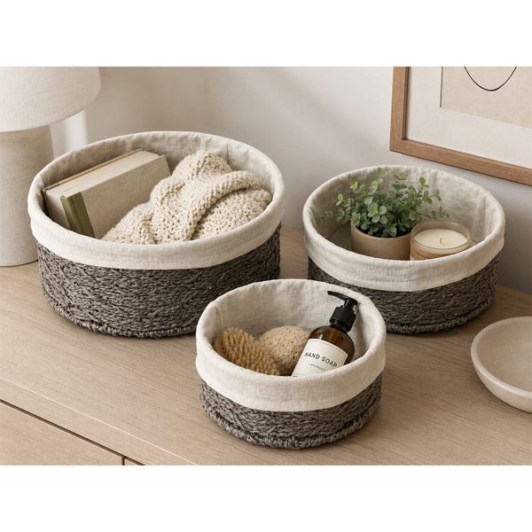 შესანახი კალათა OEM QS2647ZYG, 3Pcs, Organizer, Grey