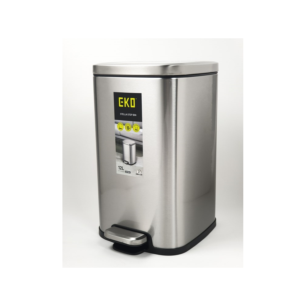 ნაგვის ურნა EKO EK9384MT 27120, 12L, Step Bin, Silver
