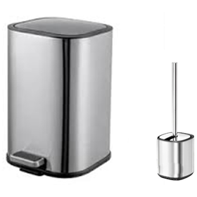 ურნა ნაგვის მეტალის ჯაგრისით BERLLONG BPB-0165, 5L, Metal trash can with brush, Silver