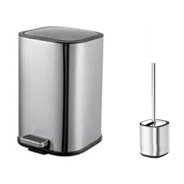 ურნა ნაგვის მეტალის ჯაგრისით BERLLONG BPB-0165, 5L, Metal trash can with brush, Silver