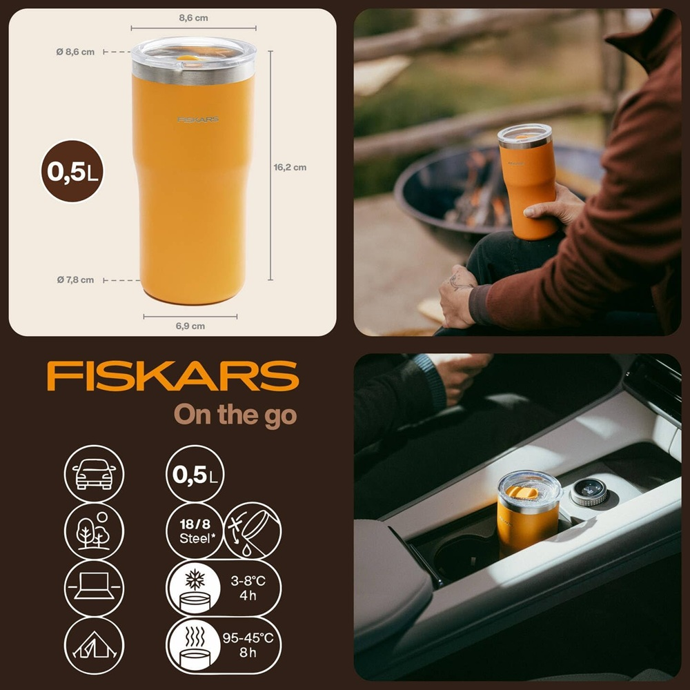 Thermos Cup Fiskars 17080932 on-the-go, 0.5L, Yellow