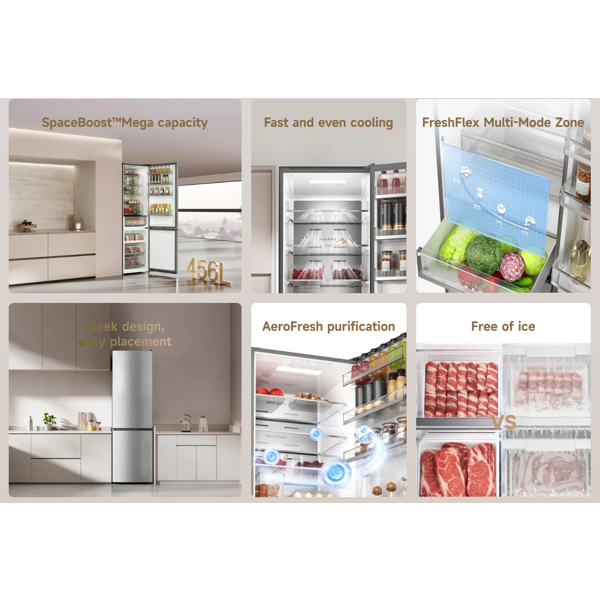 მაცივარი Dreame DRB450WMBDEU MegaPro D class, 456L, D, 39Db, No Frost, Refrigerator, Inox