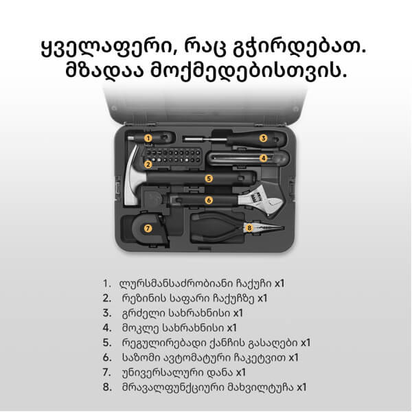 ხელსაწყოების ნაკრები Mova MTKH01, Hand Tool Kit, Black