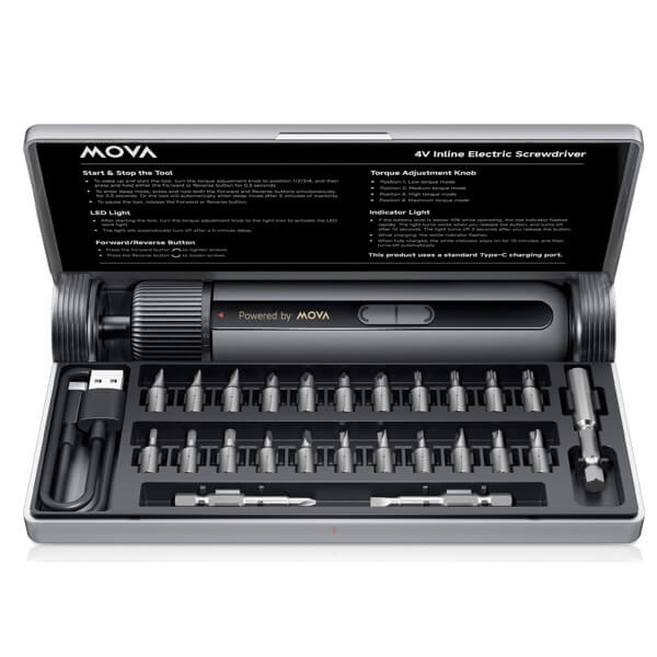 ელექტრო სახრახნისი Mova MSD008, 4V, 260Rpm, Electric Screwdriver Kit, Black