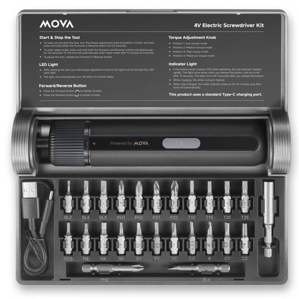 ელექტრო სახრახნისი Mova MSD008, 4V, 260Rpm, Electric Screwdriver Kit, Black