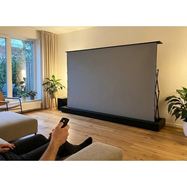 პროექტორის ელექტრო ეკრანი AllScreen CMF110HBC, MOTORIZED FLOOR RISING SCREEN, 243x137CM, 110", 16:9, ALR, WITH REMOTE CONTROL