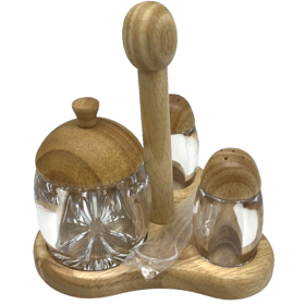 სამარილე და საპილპილე OEM MG-2009, 3pcs, Salt And Pepper Set, Wood
