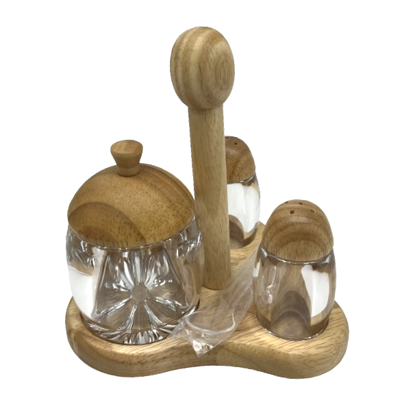 სამარილე და საპილპილე OEM MG-2009, 3pcs, Salt And Pepper Set, Wood