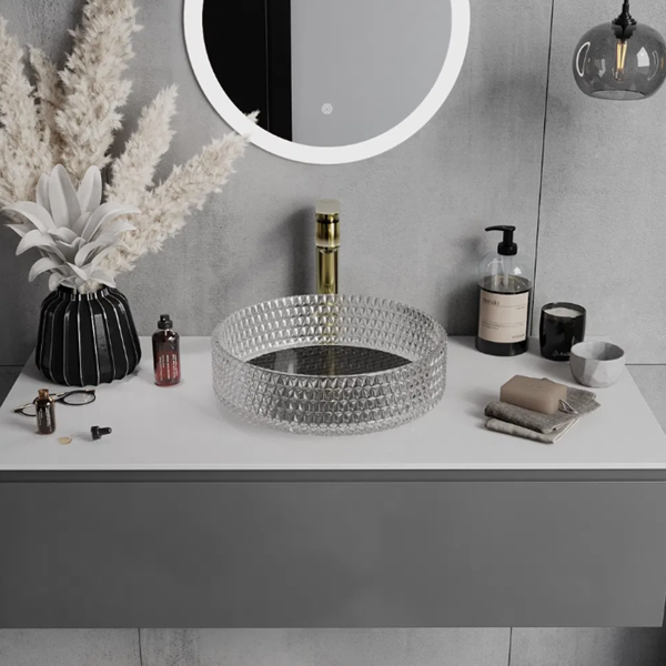 ხელსაბანი ნიჟარა GLASS BASIN GL09D, Countertop Washbasin, Transparent