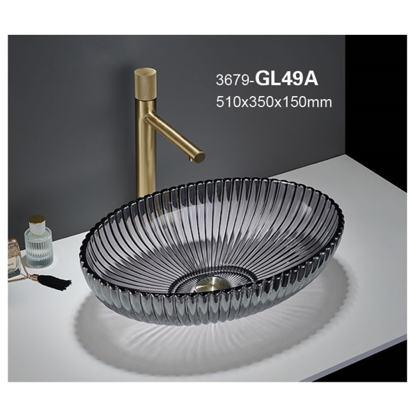 Washbasin Pate Glass Oval GL49A, Grey