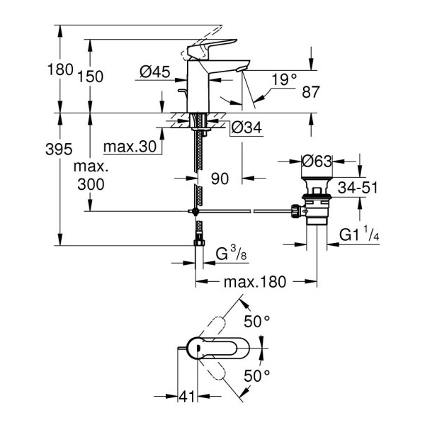 Washbasin faucet Grohe Start Edge 23342000, Silver
