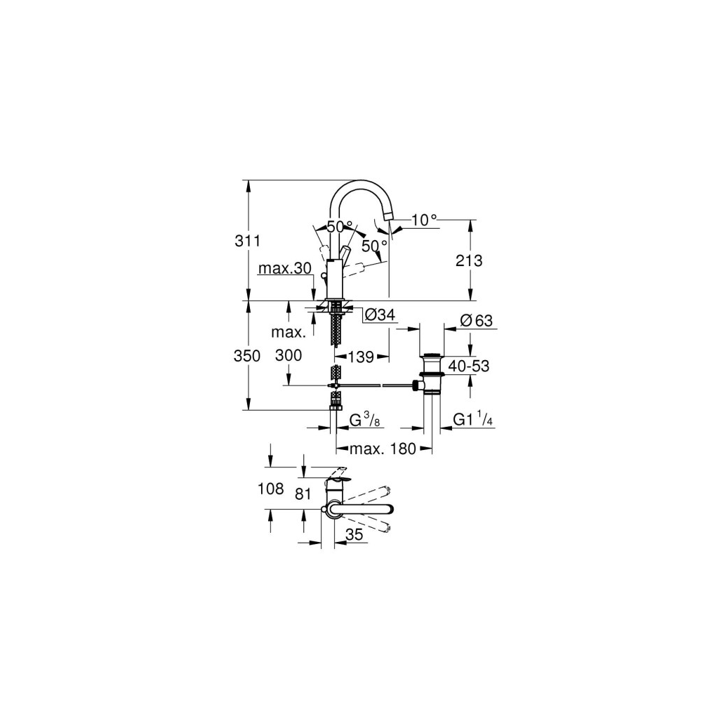 Washbasin faucet Grohe Start 23554001, Silver