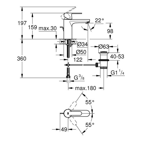 Washbasin faucet Grohe Get 23454000, Silver