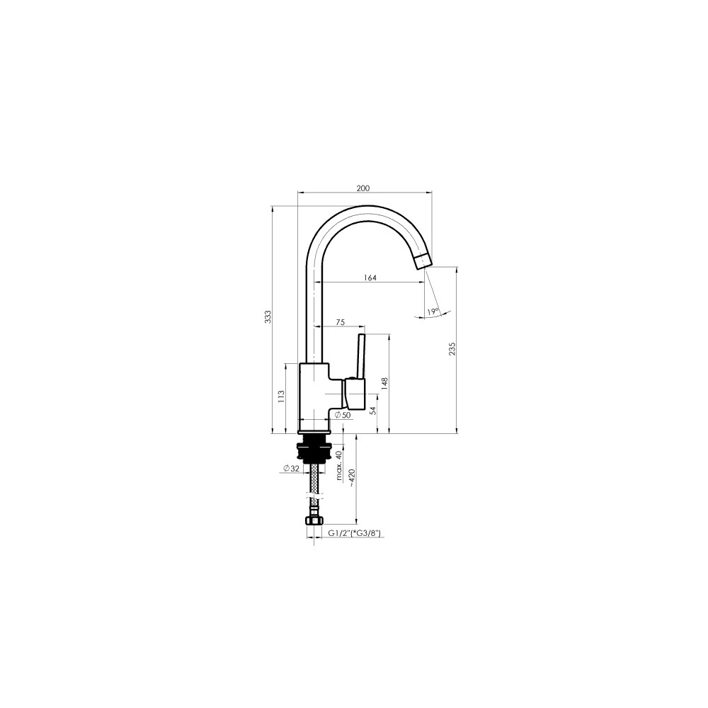 Kitchen faucet Rubineta Axe-33 AX30008 Chrome, Silver