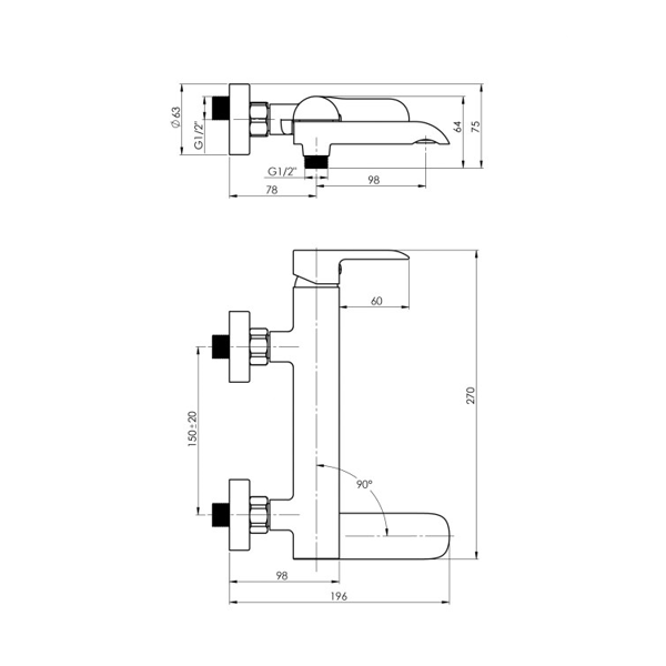 Bath faucet Rubineta Ultra-10, Silver