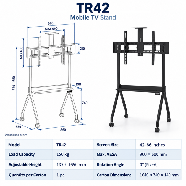 ტელევიზორის საკიდი AllScreen TR42, 42"-86", TV Mount With Roller, Black