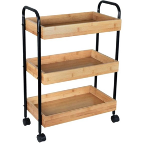 აბაზანის თარო Bisk Plain, Bathroom Shelf, Black/Bamboo