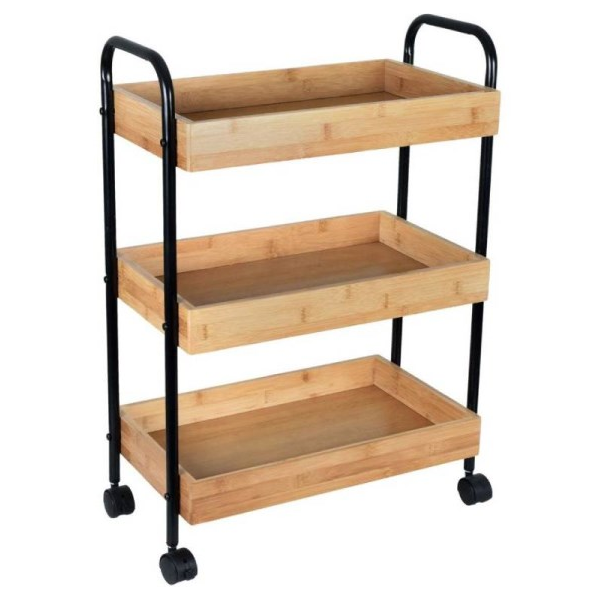 აბაზანის თარო Bisk Plain, Bathroom Shelf, Black/Bamboo