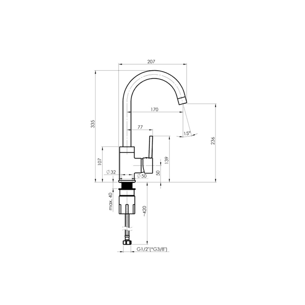 Kitchen faucet Rubineta Axe 33 BK2, Black