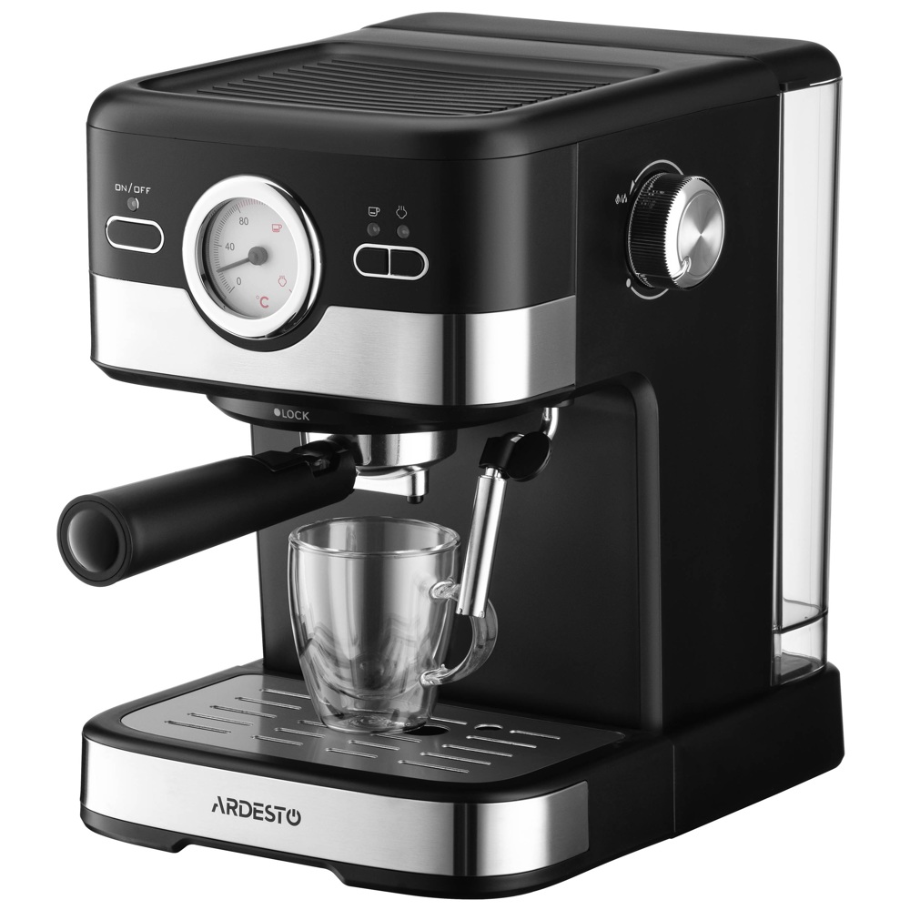 ყავის აპარატი Ardesto YCM-E16B Carob, 1100W, 1.5L, Coffee Machine, Black/Silver