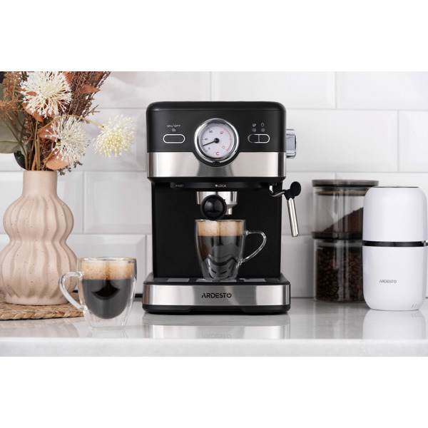 ყავის აპარატი Ardesto YCM-E16B Carob, 1100W, 1.5L, Coffee Machine, Black/Silver
