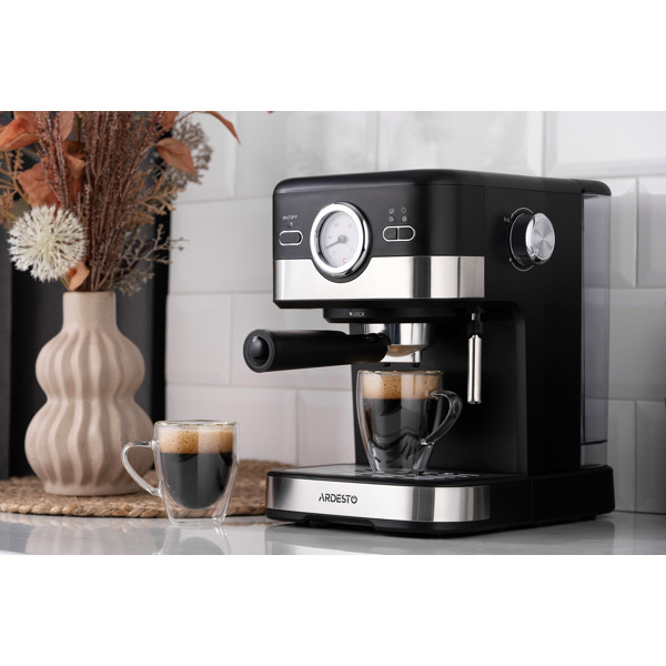 ყავის აპარატი Ardesto YCM-E16B Carob, 1100W, 1.5L, Coffee Machine, Black/Silver