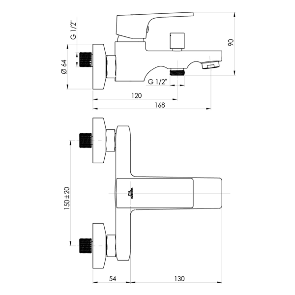 Bath mixer Rubineta Modena-10/K, Silver