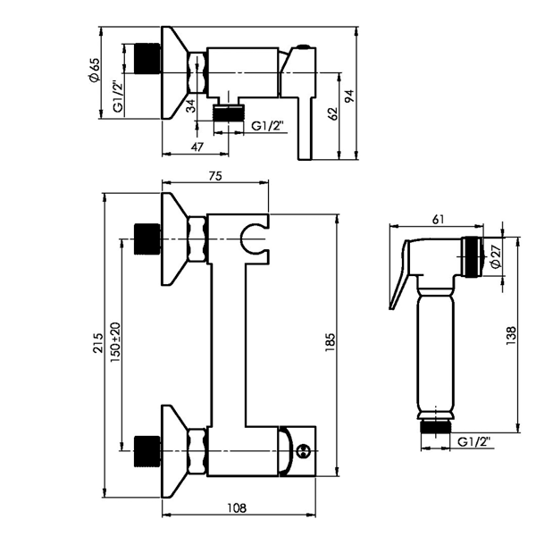 Bidet mixer Rubineta 625134, Chrome