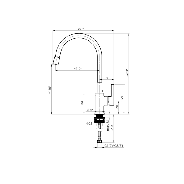 Kitchen faucet Rubineta FLEXY-33 (DG), Grey