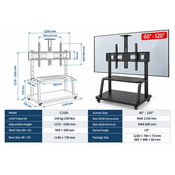TV Mount With Roller Allscreen C2100, 60"-120", Black