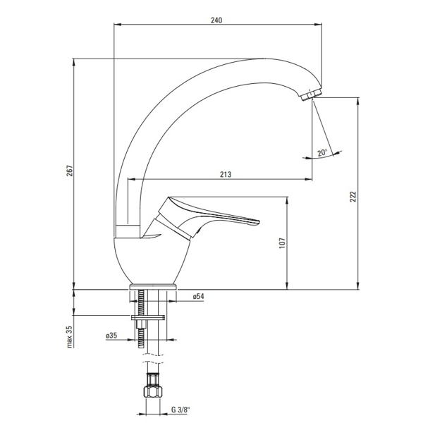 სამზარეულოს შემრევი Deante Joko BOJ_066M, Kitchen sink mixer, Silver