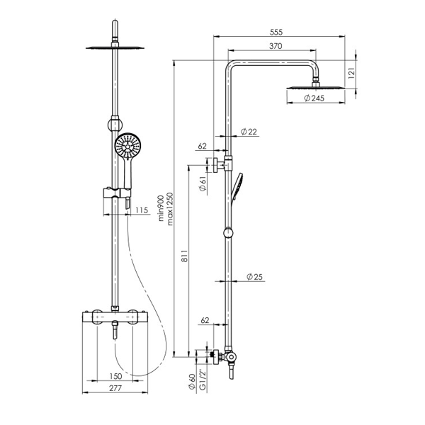 Shower system Rubineta Olo BK Thermo 15 BK, Black