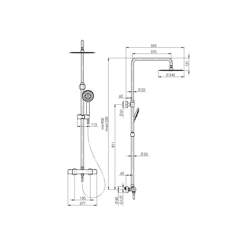 Shower system Rubineta Olo BK Thermo 15 BK, Black