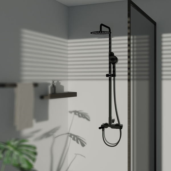 Shower system Rubineta Olo BK Ultra-10 SW DV3/4 BK 625123, Black