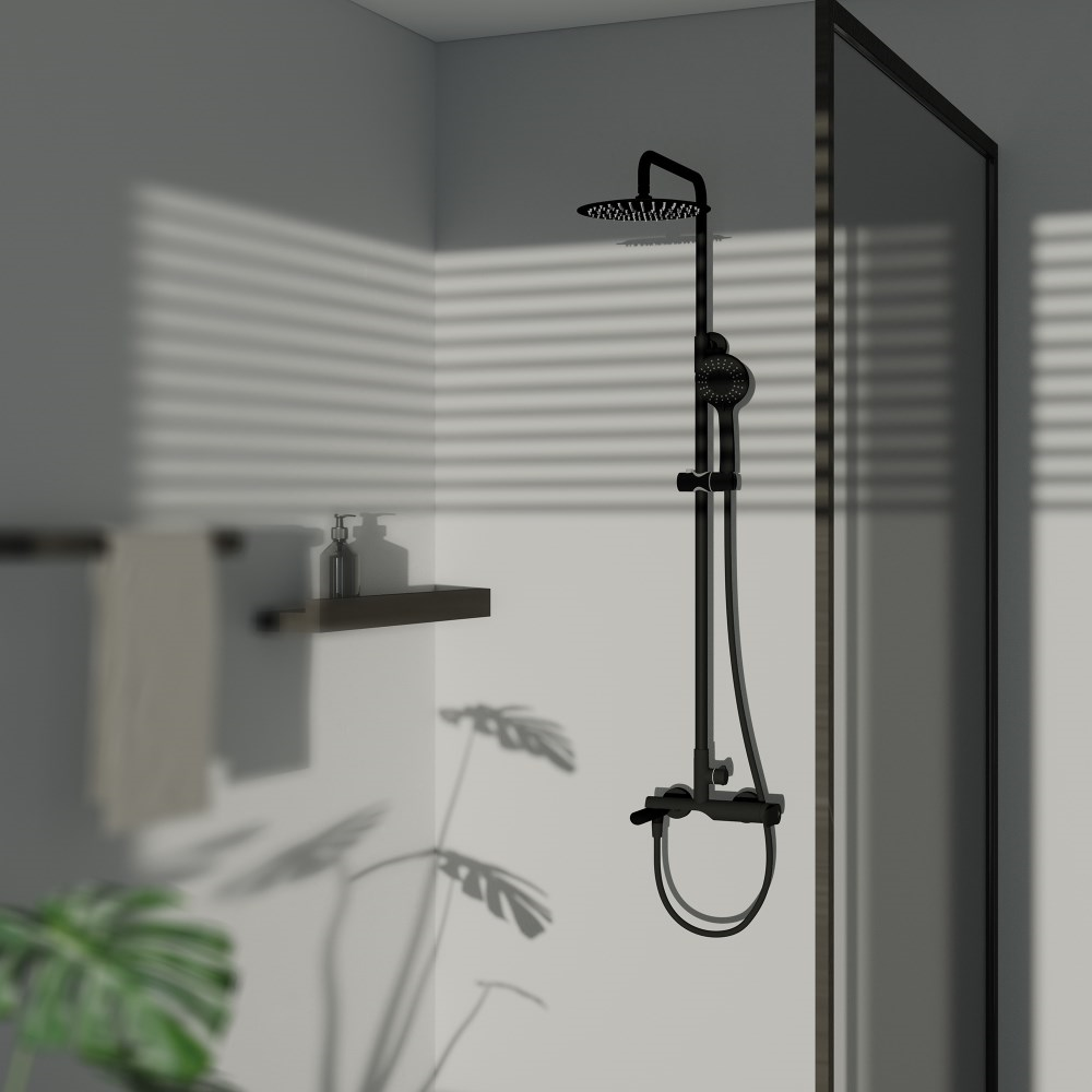 Shower system Rubineta Olo BK Ultra-10 SW DV3/4 BK 625123, Black