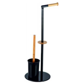 ქაღალდის საკიდი და ჯაგრისი Bisk Umbra ceramic bamboo 07986, Toilet Paper Holder And Brush, Black/Wood
