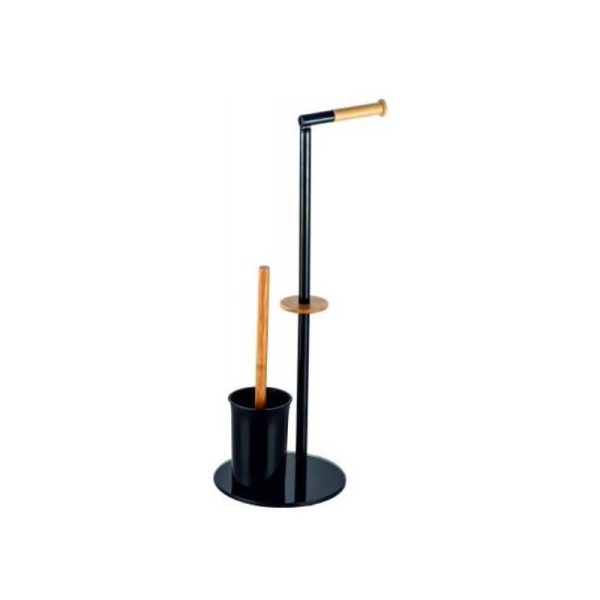 ქაღალდის საკიდი და ჯაგრისი Bisk Umbra ceramic bamboo 07986, Toilet Paper Holder And Brush, Black/Wood