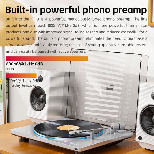 ფირსაკრავი FiiO TT13 Automatic Bluetooth Vinyl Turntable, RCA Silver