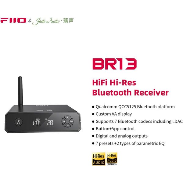 DAC მიმღები FiiO BR13 Type-C, Optical, Coaxial, RCA, Hi-Res Bluetooth DAC Audio Transceiver Black