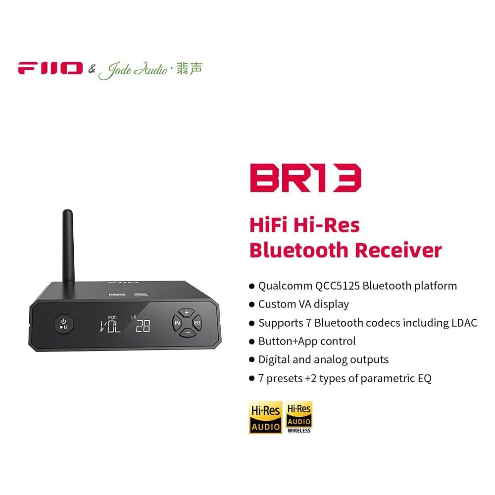 FiiO BR13 Type-C, Optical, Coaxial, RCA, Hi-Res Bluetooth DAC Audio Transceiver Black