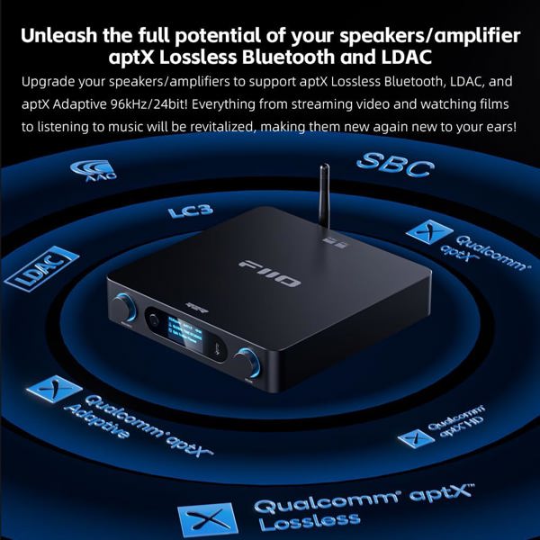 FiiO BR15 R2R (F3132B) Optical, Coaxial, RCA, XLR, Type-C, Hi-Res Bluetooth Audio Receiver and DAC Black