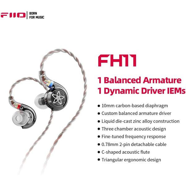 ყურსასმენი FiiO FH11 1BA+1dynamic driver Headphones Wired 3.5mm Black