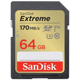მეხსიერების ბარათი SanDisk SDSDXV2-064G-GNCIN Extreme, 64GB, SDXC, UHS-I C10, U3, V30, Black
