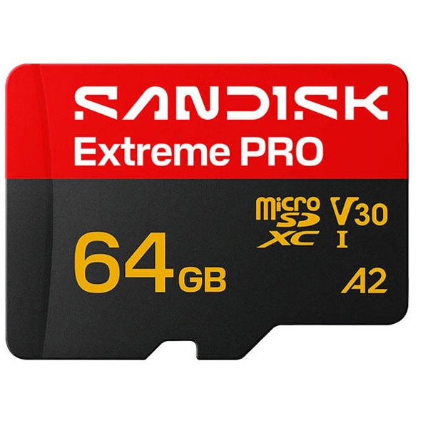 მეხსიერების ბარათი SanDisk SDSQXCU-064G-GS6MA Extreme Pro, 64GB, microSDXC, UHS-I C10, U3, V30, Black/Red