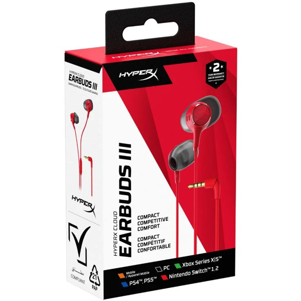 Headphones HyperX BN7S0AA Cloud Earbuds III, Wired, 3.5mm, Red