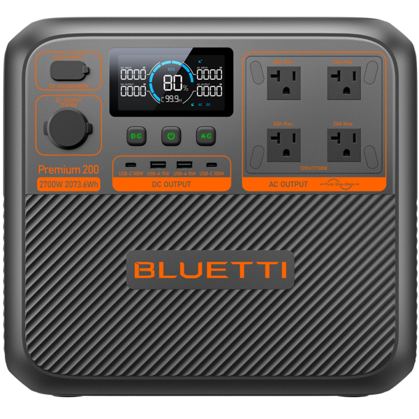 ელექტრო სადგური Bluetti Premium 200 V2, 2700W, 2073Wh, USB, Type-C, WiFi, Bluetooth, Portable Power Station, Black