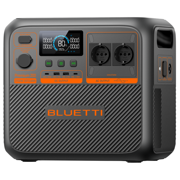 ელექტრო სადგური Bluetti Premium 200 V2, 2700W, 2073Wh, USB, Type-C, WiFi, Bluetooth, Portable Power Station, Black