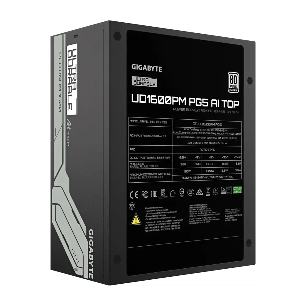 Power Supply Gigabyte GP-UD1600PM PG5, 1600W, 80 Plus Platinum, Black